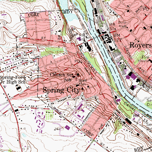 Topographic Map of Church Street School, PA