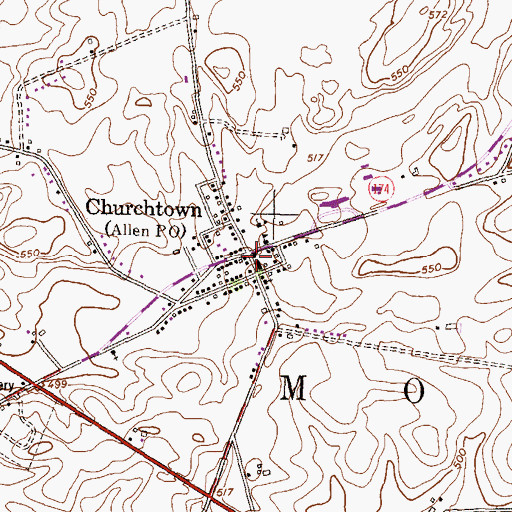 Topographic Map of Churchtown, PA