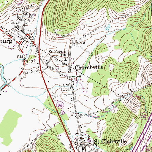 Topographic Map of Churchville, PA