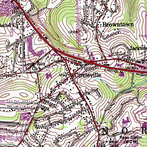 Topographic Map of Circleville, PA