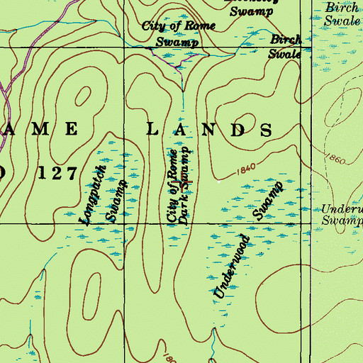 Topographic Map of City of Rome Dark Swamp, PA