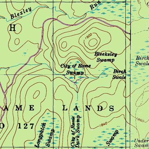Topographic Map of City of Rome Swamp, PA