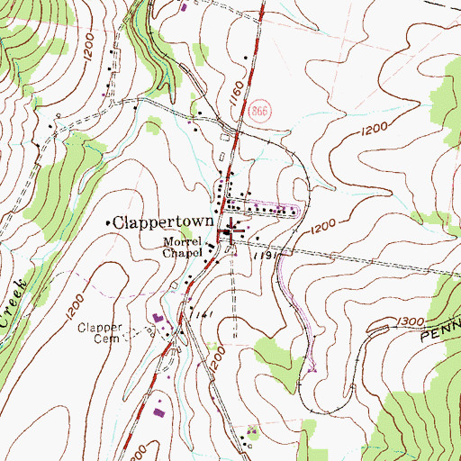 Topographic Map of Clappertown, PA