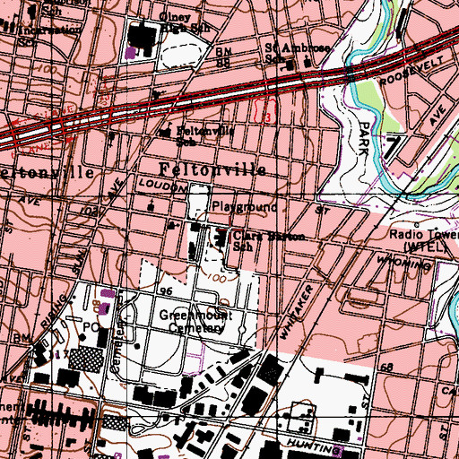 Topographic Map of Clara Barton School, PA
