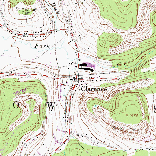 Topographic Map of Clarence, PA