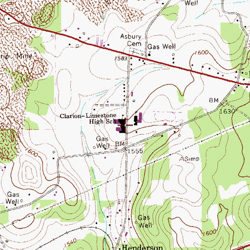 Topographic Map of Clarion-Limestone High School, PA
