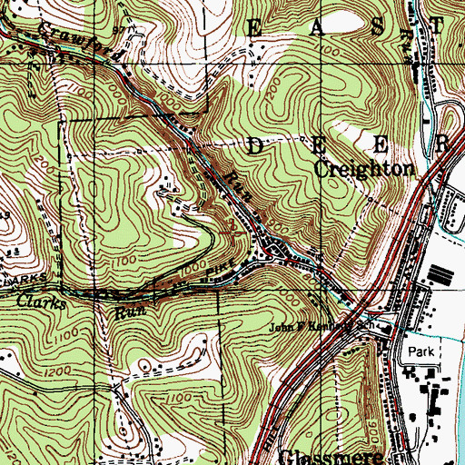 Topographic Map of Clarks Run, PA