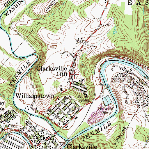 Topographic Map of Clarksville Hill, PA