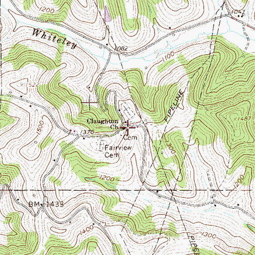 Topographic Map of Claughton Cemetery, PA