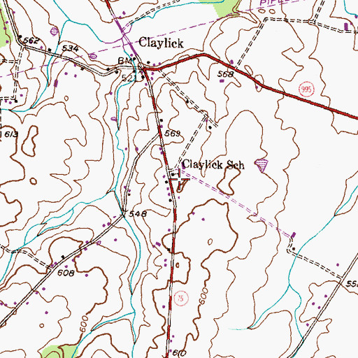 Topographic Map of Claylick School, PA