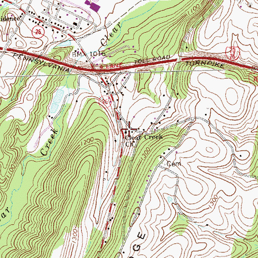 Topographic Map of Clear Creek Church, PA