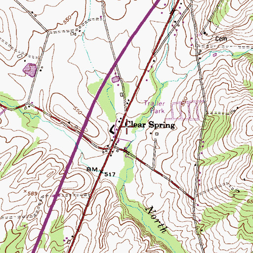 Topographic Map of Clear Spring, PA