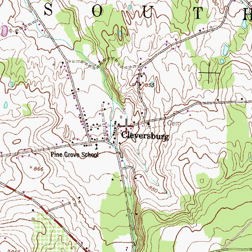 Topographic Map of Cleversburg, PA