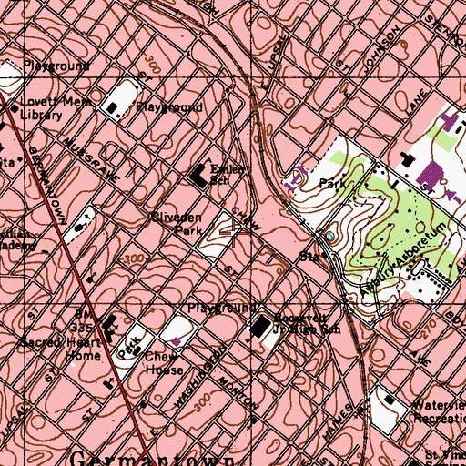 Topographic Map of Cliveden Park, PA