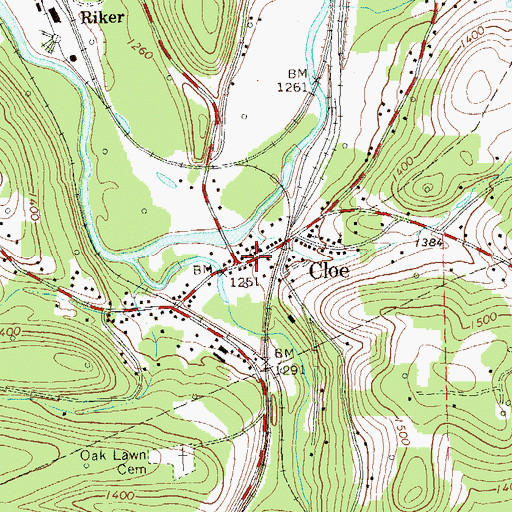 Topographic Map of Cloe, PA