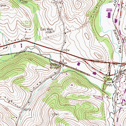 Topographic Map of Clokey Bridge, PA
