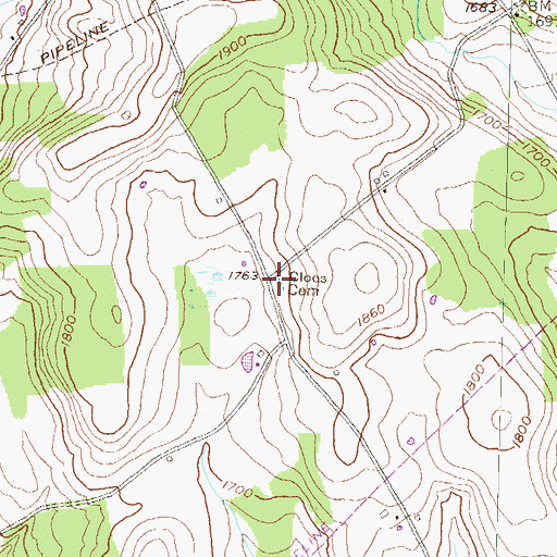 Topographic Map of Cloos Cemetery, PA