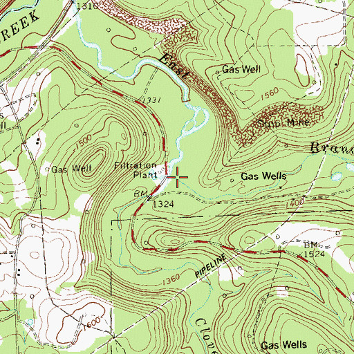 Topographic Map of Clover Run, PA