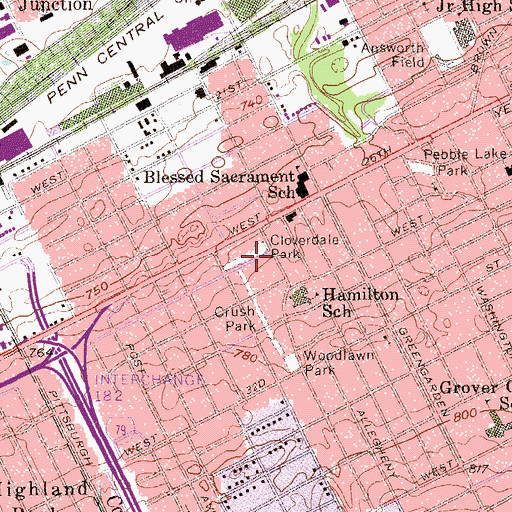 Topographic Map of Cloverdale Park, PA