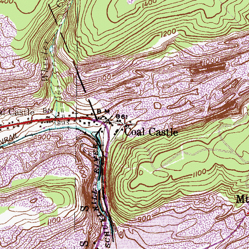 Topographic Map of Coal Castle, PA