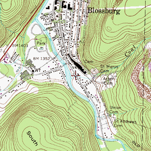 Topographic Map of Coal Creek, PA