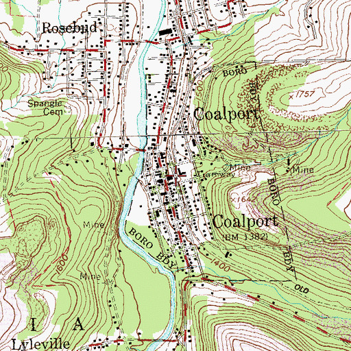 Topographic Map of Coalport, PA