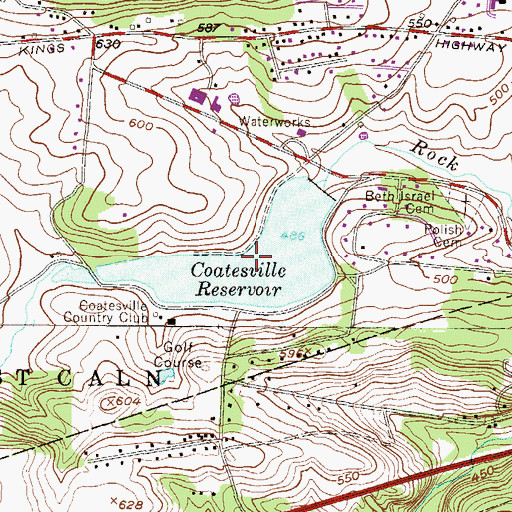 Topographic Map of Coatesville Reservoir, PA