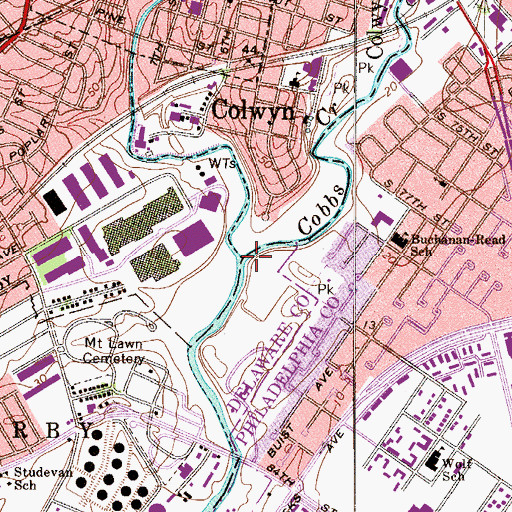 Topographic Map of Cobbs Creek, PA