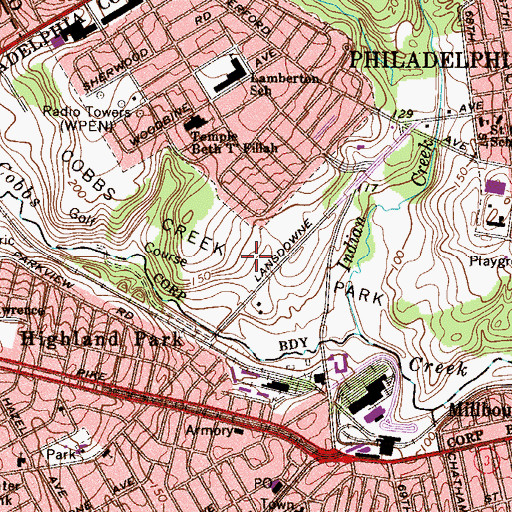 Topographic Map of Cobbs Creek Park, PA