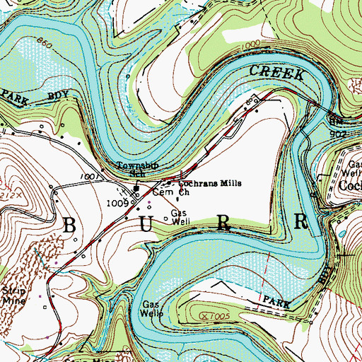 Topographic Map of Cochrans Mills Church, PA