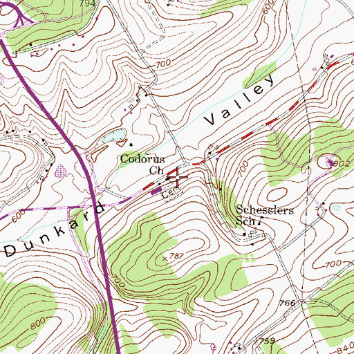 Topographic Map of Codorus Church, PA
