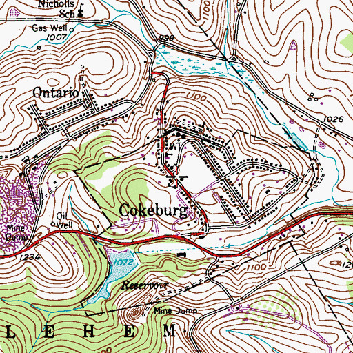 Topographic Map of Cokeburg, PA