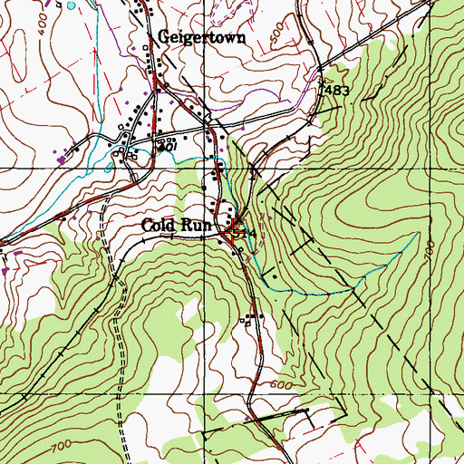 Topographic Map of Cold Run, PA