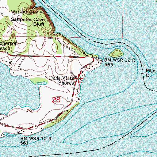 Topographic Map of Dells Vista Shores, AL