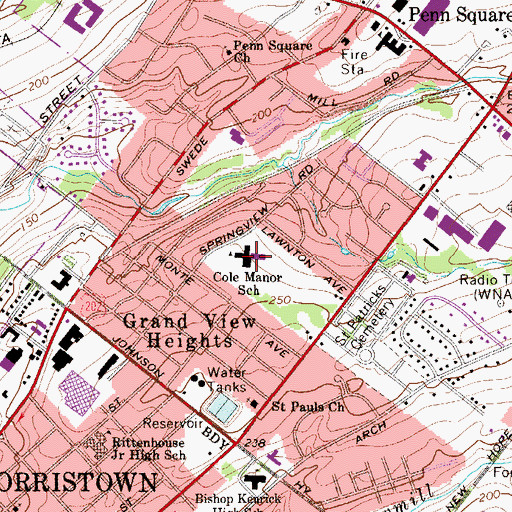 Topographic Map of Cole Manor School, PA