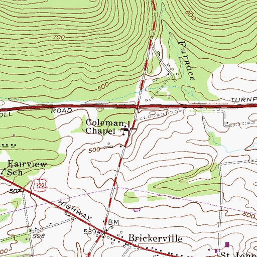 Topographic Map of Coleman Chapel, PA