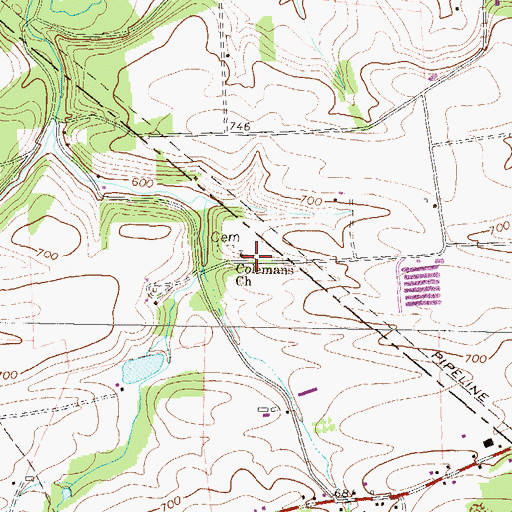 Topographic Map of Colemans Church, PA