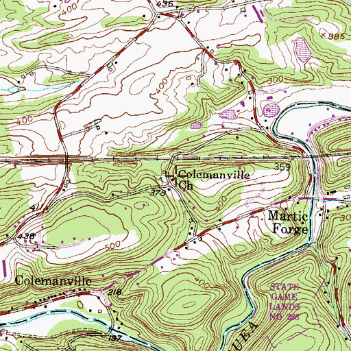 Topographic Map of Colemanville Church, PA