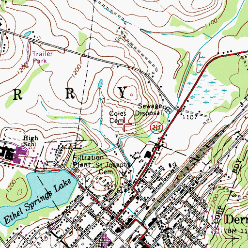 Topographic Map of Coles Cemetery, PA