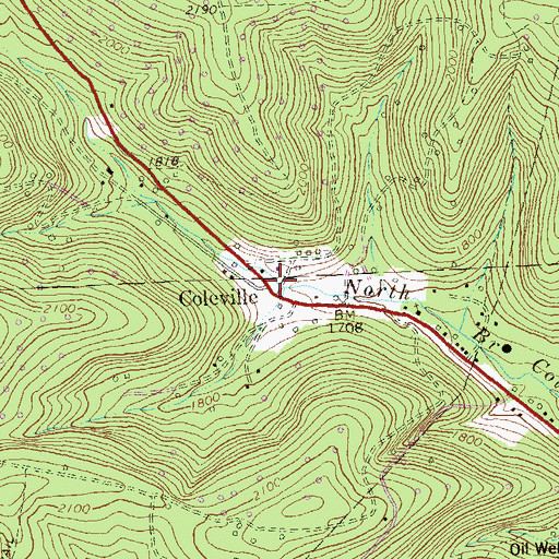 Topographic Map of Coleville, PA