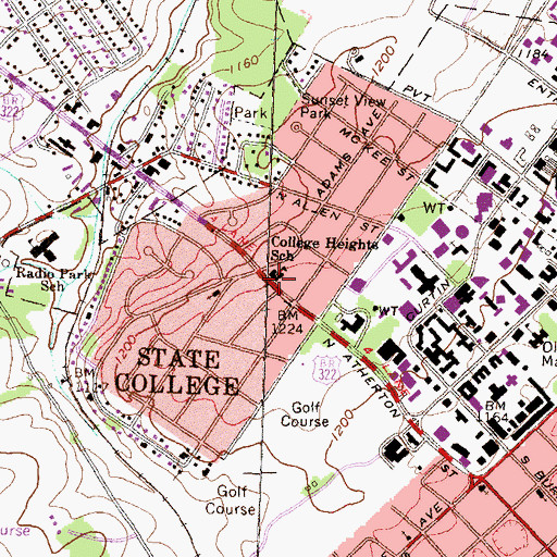 Topographic Map of College Heights School, PA