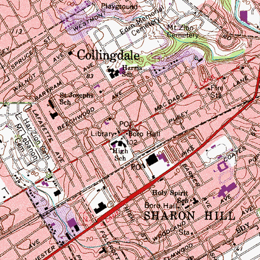 Topographic Map of Collingdale, PA