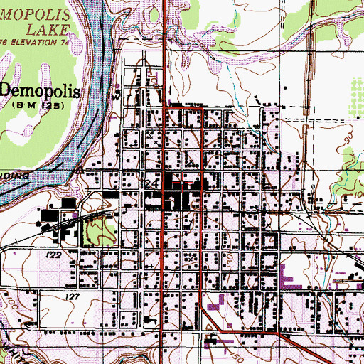 Topographic Map of Demopolis, AL