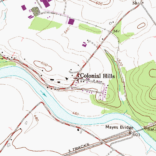 Topographic Map of Colonial Hills, PA