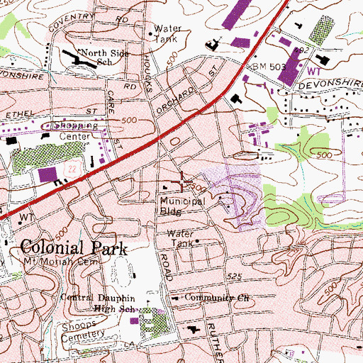 Topographic Map of Colonial Park, PA