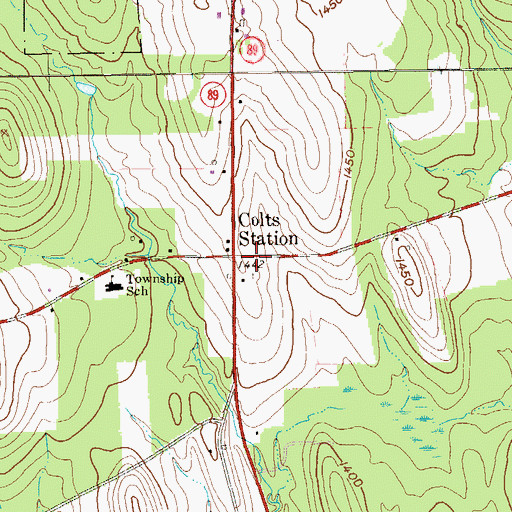 Topographic Map of Colts Station, PA
