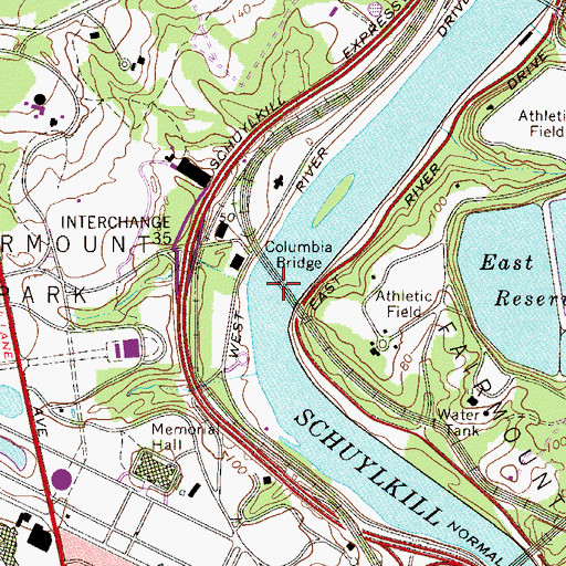 Topographic Map of Columbia Bridge, PA