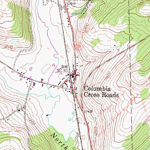 Topographic Map of Columbia Cross Roads, PA