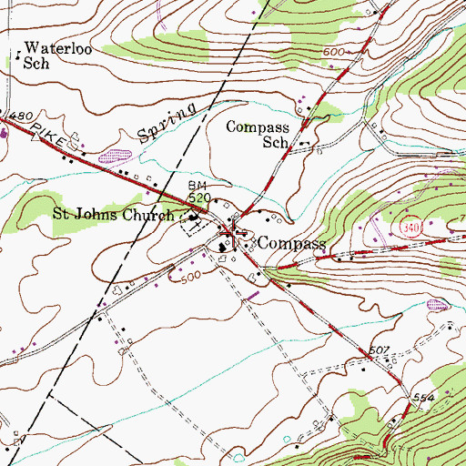 Topographic Map of Compass, PA
