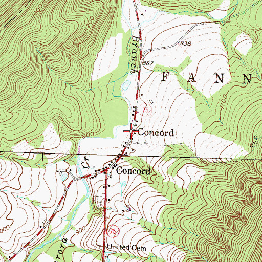 Topographic Map of Concord, PA